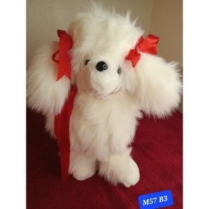Vintage Parisi Creations French Poodle Stuffed Animal With Red Ribbon Bows 14 "